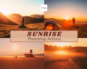 11 Sunrise Photoshop Actions - ideal für Outdoor, Wandern, wildes Campen, Reisen, Widlife, Countryside - Soft Warm, Radiant Actions