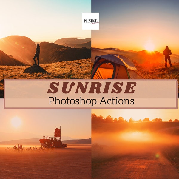 11 Sunrise Photoshop Actions - Great For Outdoors, Hiking, Wild Camping, Travel, Widlife, Countryside - Soft Warm, Radiant Actions