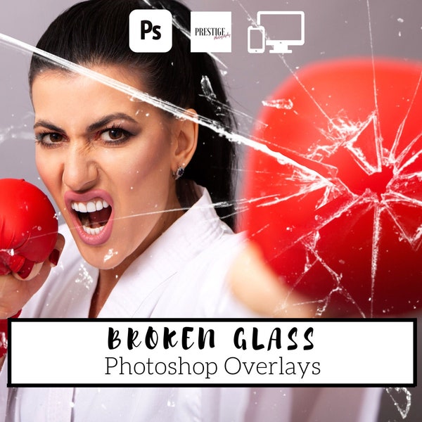 26 Realistic Broken Glass Photoshop Overlays - transparent PNG, photoshop, overlays, easy to use, DIGITAL DOWNLOAD