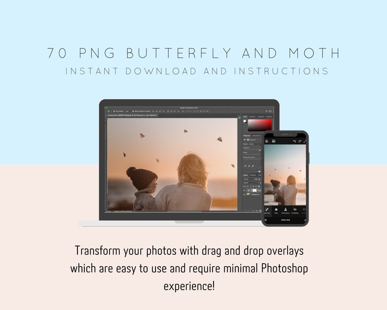 70 realistische vlinder en nachtvlinder Photoshop-overlays transparante PNG, photoshop, overlays, gemakkelijk te gebruiken, DIGITALE DOWNLOAD afbeelding 5