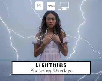 30 Realistic Lightning Photoshop Overlays - Transparent PNG, photoshop, overlays, easy to use, DIGITAL DOWNLOAD