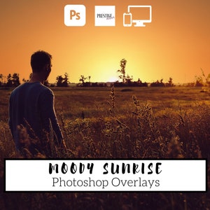 24 Realistic Moody Sunrise Overlays - Transparent JPG, photoshop, overlays, easy to use, DIGITAL DOWNLOAD