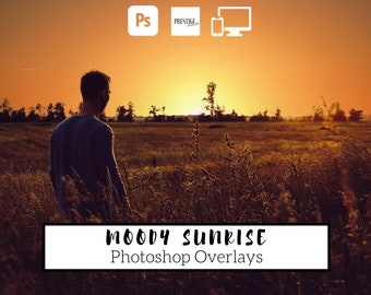 24 Realistic Moody Sunrise Overlays - Transparent JPG, photoshop, overlays, easy to use, DIGITAL DOWNLOAD