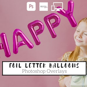 52 Realistic Foil Letter Balloon Overlays - Transparent PNG, photoshop, overlays, easy to use, DIGITAL DOWNLOAD