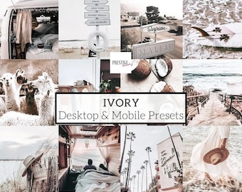 8 MOBILE Lightroom Presets IVORY Desktop Presets - Travel Presets, Bright Presets, Aesthetic Presets, Moody Presets, Instagram Presets, DNG