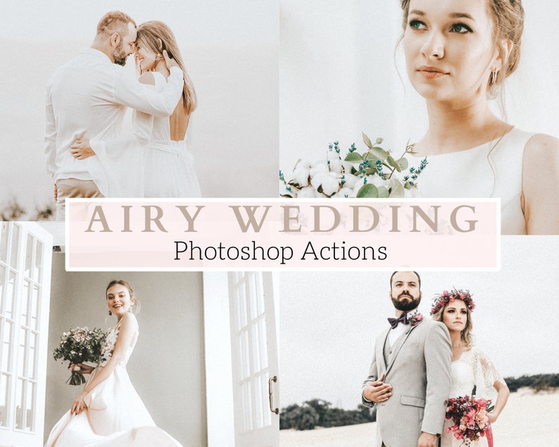 5 Airy Wedding Photoshop Actions Great for Weddings, Family, Children, Studio Shoots, Couples And More Romantic, Wedding Day, Marriage image 1