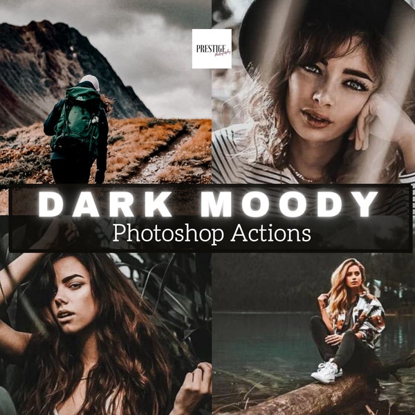 5 actions Photoshop Dark Moody - Actions rustiques sombres, Actions Moody Tones, Actions à faible luminosité, Actions extérieures, Actions atmosphériques, Voyage