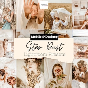 3 Stardust Mobile/Desktop Lightroom Presets - Instagram Presets, Warm Airy Presets, Soft Bright Presets, Golden Presets, Warm Travel Presets