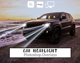 30 realistiska Photoshop-överlägg för bilstrålkastare - Transparent JPG, Photoshop, överlägg, lättanvänd, DIGITAL NEDLADDNING