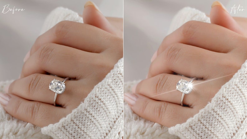 May include: A close-up of a hand wearing a silver ring with a large, oval-shaped diamond. The diamond is sparkling brightly, and the ring is set on a thin band.