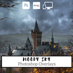 25 Realistic Moody Sky Overlays Transparent JPG, photoshop, overlays, easy to use, DIGITAL DOWNLOAD image 1