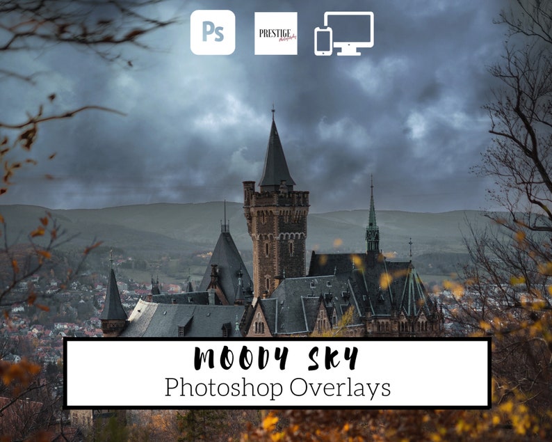 25 Realistic Moody Sky Overlays Transparent JPG, photoshop, overlays, easy to use, DIGITAL DOWNLOAD image 1