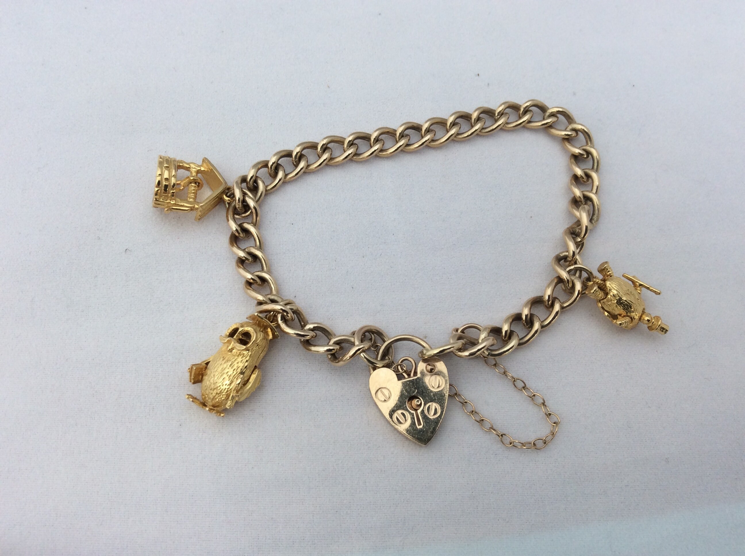 Vintage 9ct Gold Charm Bracelet With Heart Shaped Padlock. - Etsy UK