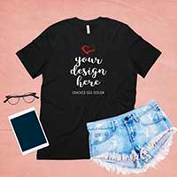 T Shirt Mockup Bella Canvas 3001 Black Shirt Lay Flat Etsy