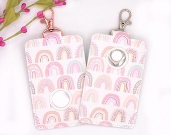 Pink Rainbow Alarm ID Badge Holder,  Top or Bottom Button, Teacher Gift