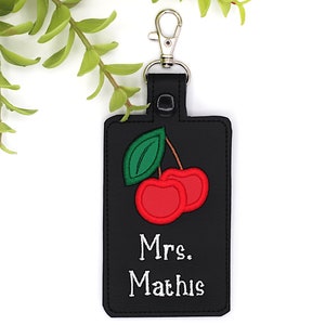 Custom Cherry Badge Holder, Personalized Cherries Vertical ID Card Protector Case, Lanyard Accessory, Teacher Gift