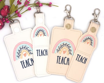 Boho Rainbow Teach Badge & Lip Balm Holder, Vertical ID Card Protector Case, Lanyard Accessory, Teacher Gift