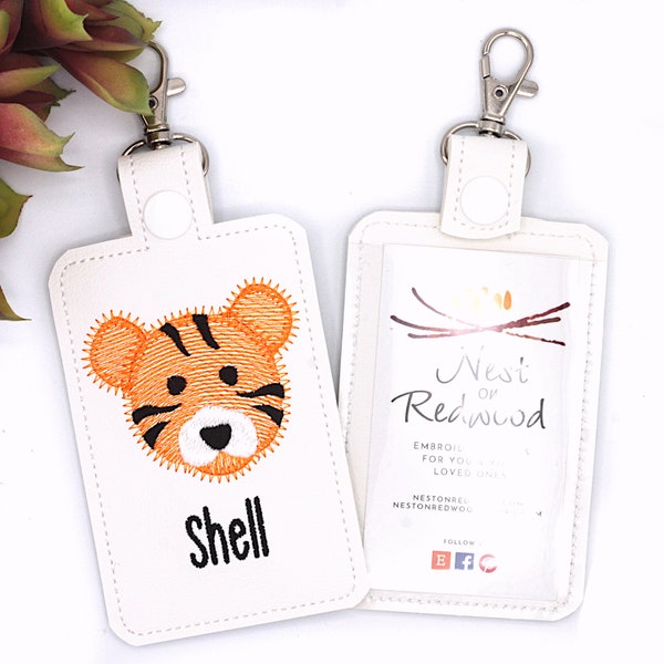 Personalized Tiger Badge Holder, Zoo Animal Vertical ID Card Protector Case, Lanyard Accessory, Teacher or Nurse Gift
