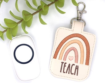 Neutral Boho Rainbow Teach Classroom Doorbell Holder, Brown Rainbow Bell Case, Lanyard Accessory, Teacher Gift