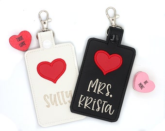 Custom Heart Badge Holder, Valentine's Love Vertical ID Card Protector Case, Para Lanyard Accessory, Teacher Gift