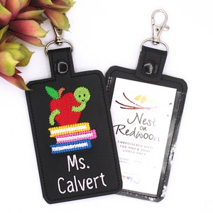 Custom Bookworm Badge Holder, Personalized Librarian Vertical ID Card Case, Books Lanyard Accessory, Teacher Gift
