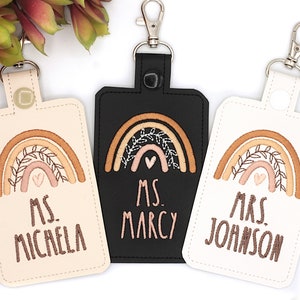 Personalized Neutral Boho Rainbow Badge ID Holder, Lanyard Accessory, Teacher Gift