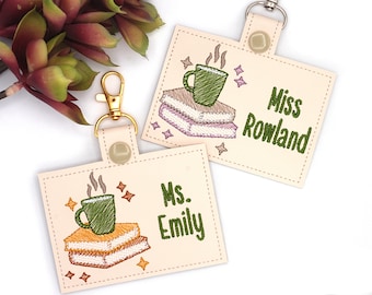 Books & Coffee Badge Holder, Personalized Horizontal ID Card Case, Lanyard Accessory, Teacher Librarian Gift