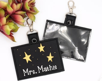 Custom Stars Badge Holder, Personalized Night Sky Horizontal ID Card Protector Case, Lanyard Accessory, Teacher Gift