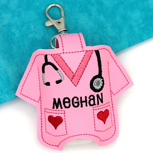 Personalized Scrub Top Hand Sanitizer Holder, Custom Scrubs Sanitizer Case Key Chain, Nurse Doctor Healthcare Gift, Bag or Lanyard Accessory