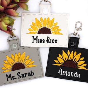 Custom Sunflower Badge Holder, Personalized Flower Horizontal ID Card Case, Lanyard Accessory, Teacher Doctor Nurse Gift