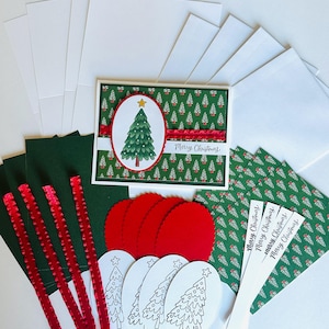 DIY Christmas Card Making Kit: Tree Theme, Beginner Friendly, Makes 4