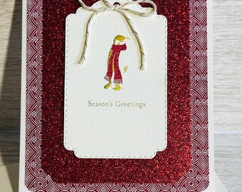 Handmade Winter Penguin Greeting Card: Christmas Card - Seasons Greetings