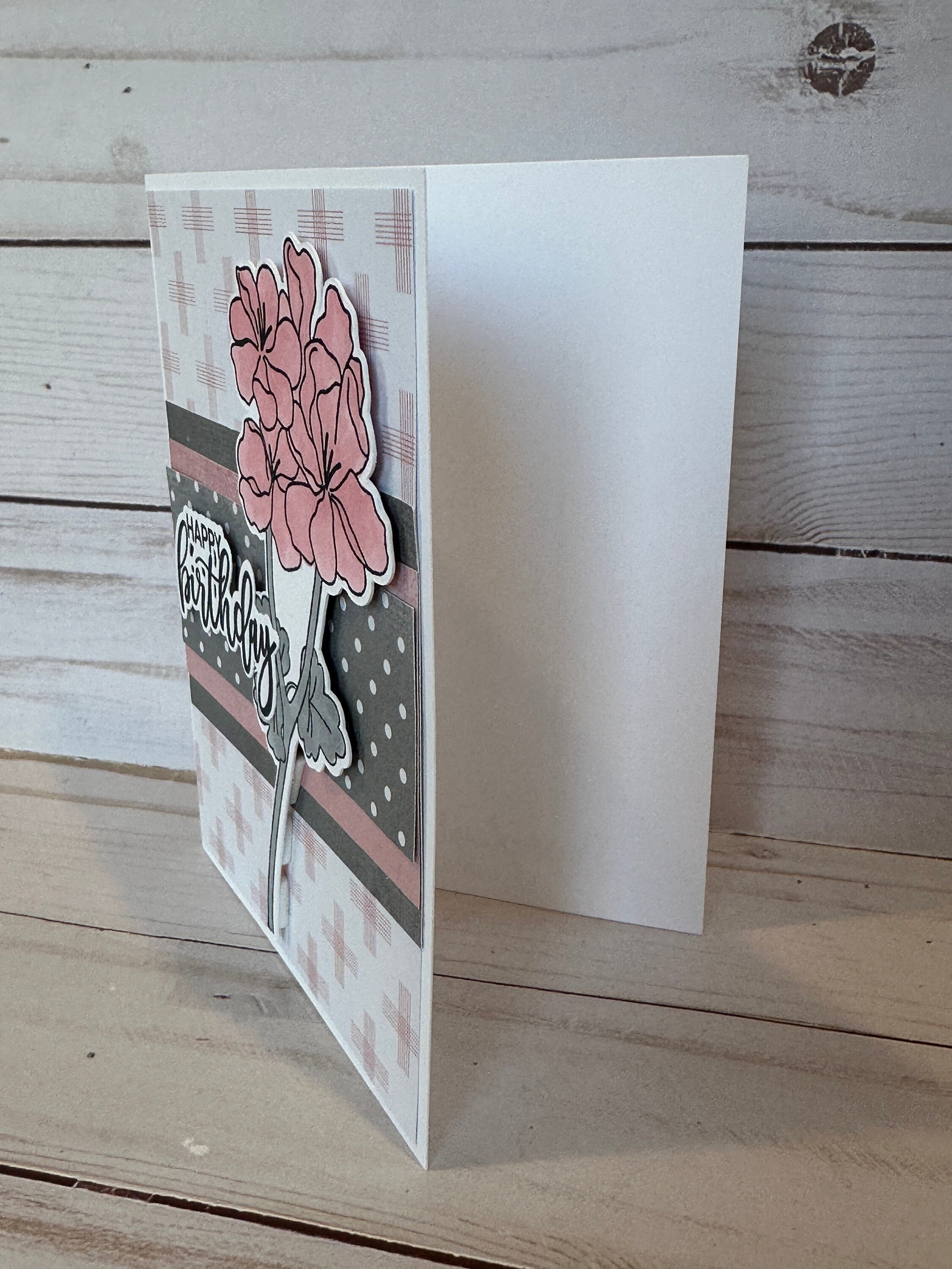 Handmade Birthday Card Flowers Pink and Gray - Etsy