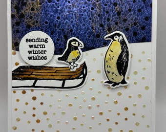 Handmade Greeting Card - Winter Penguins - Friendship - Just because