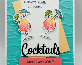 Handmade Card - Tropical - Cocktails - Tiki Drinks - Birthday - Friendship - Just Because