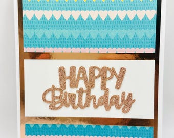 Handmade Birthday Card - Rose Gold - Glitzy