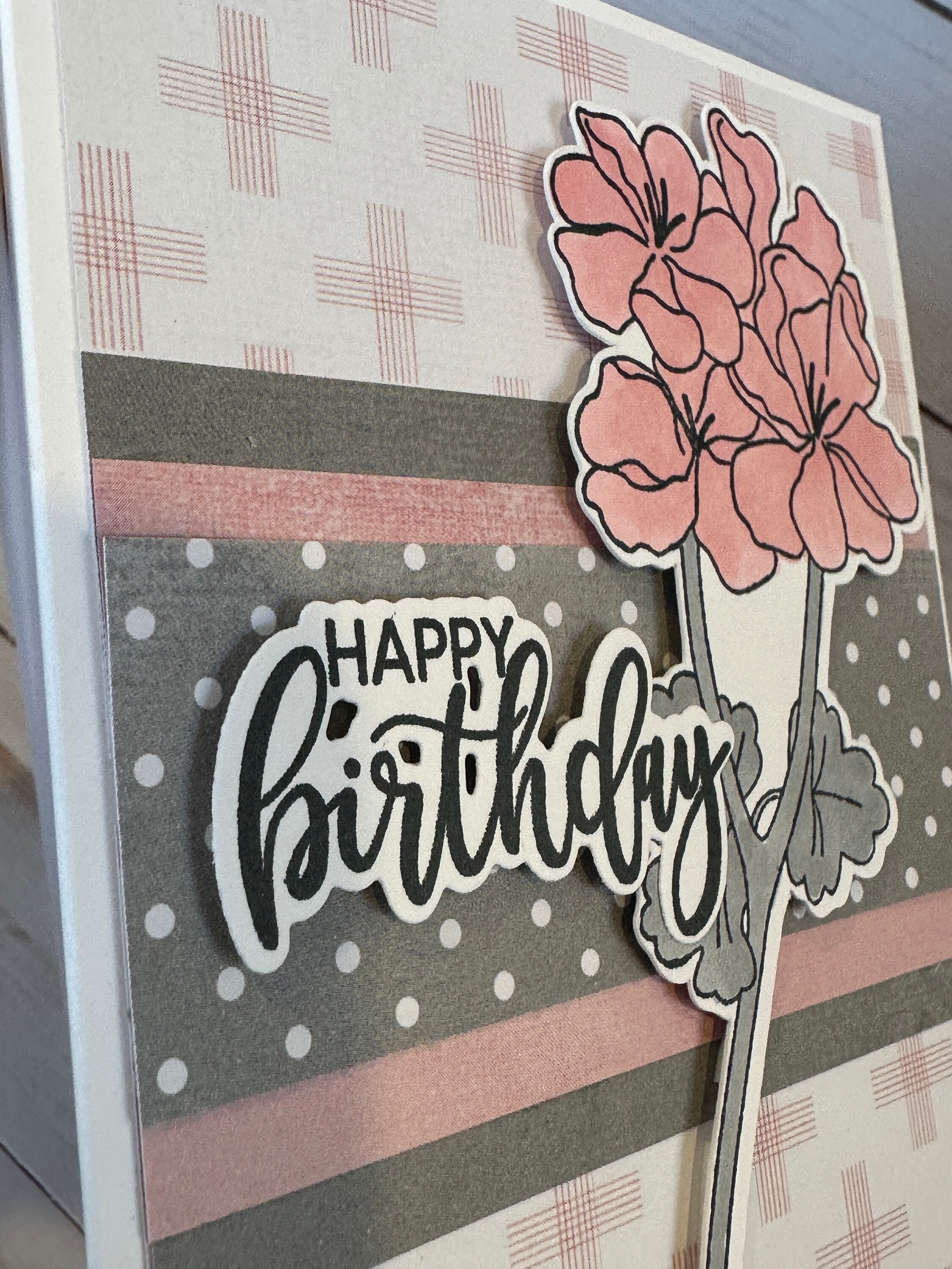 Handmade Birthday Card Flowers Pink and Gray - Etsy