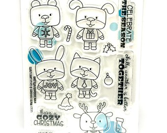 Clear Stamp Set 4” x 6” - La-La Land Crafts -  Warm Holidays  - Cute Critters in Christmas Sweaters - New!