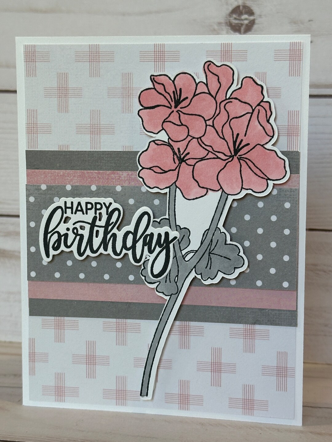 Handmade Birthday Card - Flowers - Pink and Gray - Etsy