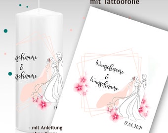 Tattoofolie für Hochzeitskerze "Philine" DIY-Hochzeitskerze, bedruckte Wasserschiebefolie, Hochzeitskerze selber machen