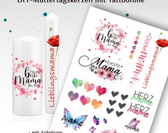 Tattoofolie für Kerzen zum Muttertag, Wasserschiebefolie, Folie für Kerzen, Muttertags Geschenk, DIY