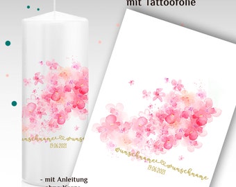 Tattoofolie für Hochzeitskerze "Mia" DIY-Hochzeitskerze, bedruckte Wasserschiebefolie, Hochzeitskerze selber machen