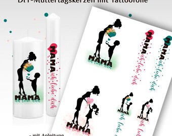 Tattoofolie für Kerzen zum Muttertag, Wasserschiebefolie, Folie für Kerzen, Muttertags Geschenk, DIY