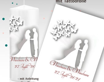 Tattoofolie für Hochzeitskerze "Pauline" DIY-Hochzeitskerze, bedruckte Wasserschiebefolie, Hochzeitskerze selber machen