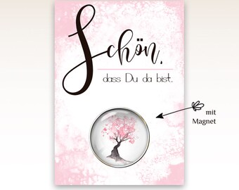 Gastgeschenk zur Hochzeit "Anja" Karte mit Magnet Lebensbaum, Hochzeit, rosa, edel; Dankeschön, Magnet, Kühlschrankmagnet, Aquarell