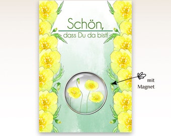 Gastgeschenk zur Hochzeit "Babette" Karte mit Magnet, Landhaushochzeit, Mondblumen, Dankeschön, Magnet, Kühlschrankmagnet, florales Muster