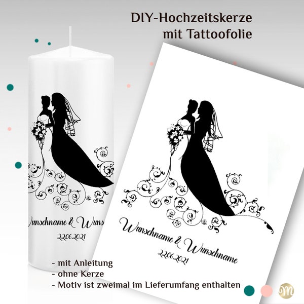 Tattoofolie für Hochzeitskerze "Paula" DIY-Hochzeitskerze, bedruckte Wasserschiebefolie, Hochzeitskerze selber machen