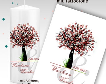 Tattoofolie für Hochzeitskerze "Jana" DIY-Hochzeitskerze, bedruckte Wasserschiebefolie, Hochzeitskerze selber machen