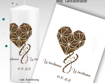 Tattoofolie für Hochzeitskerze "Mira" DIY-Hochzeitskerze, bedruckte Wasserschiebefolie, Hochzeitskerze selber machen