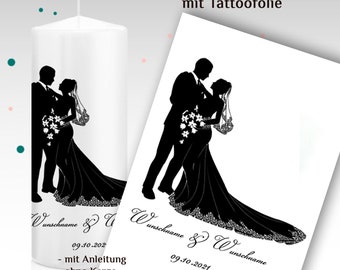 Tattoofolie für Hochzeitskerze "Patricia" DIY-Hochzeitskerze, bedruckte Wasserschiebefolie, Hochzeitskerze selber machen